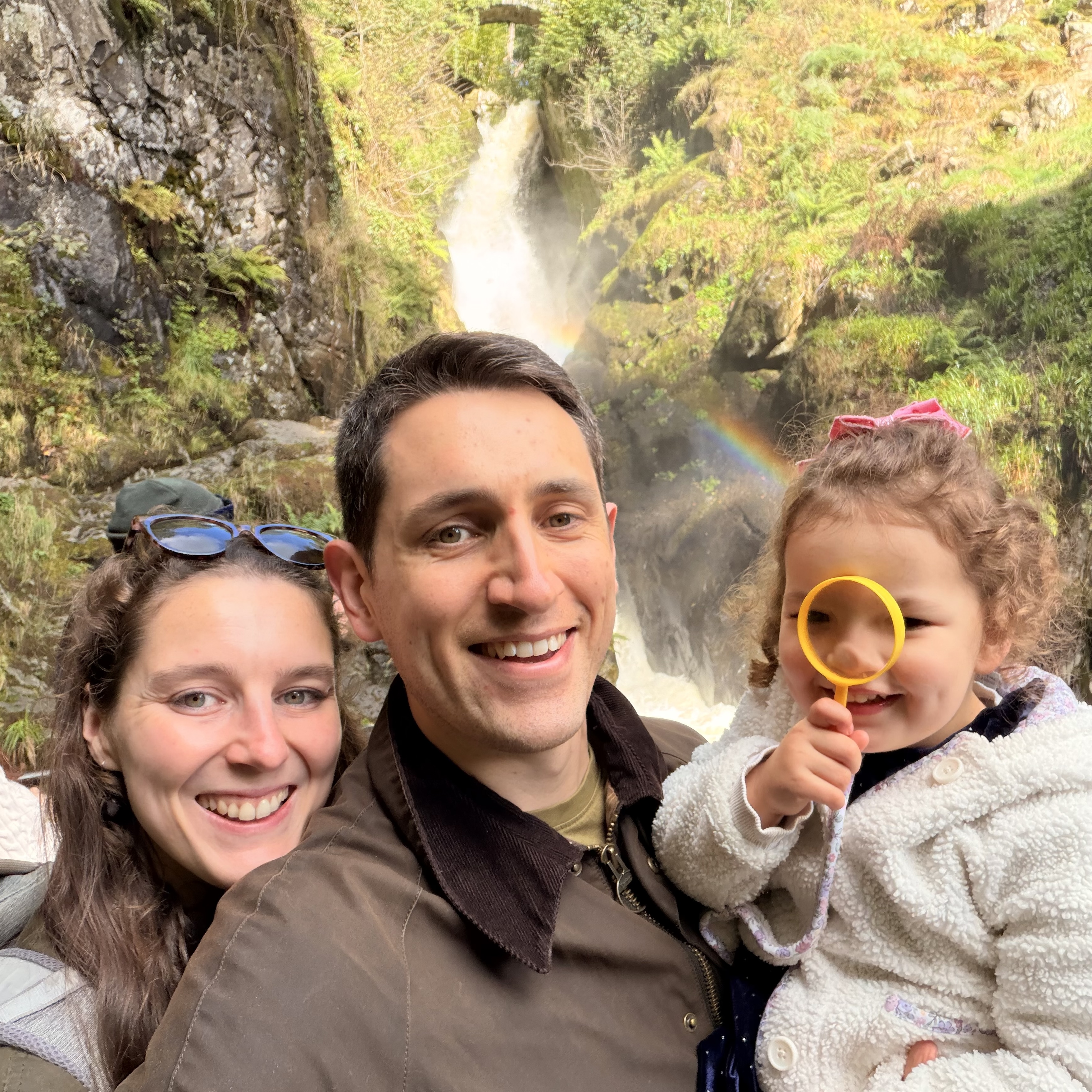 Mike Carter with family at a waterfall