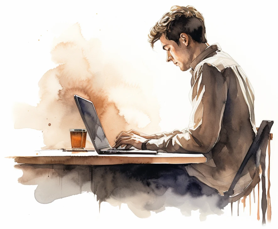 A software developer works quietly at their laptop.
