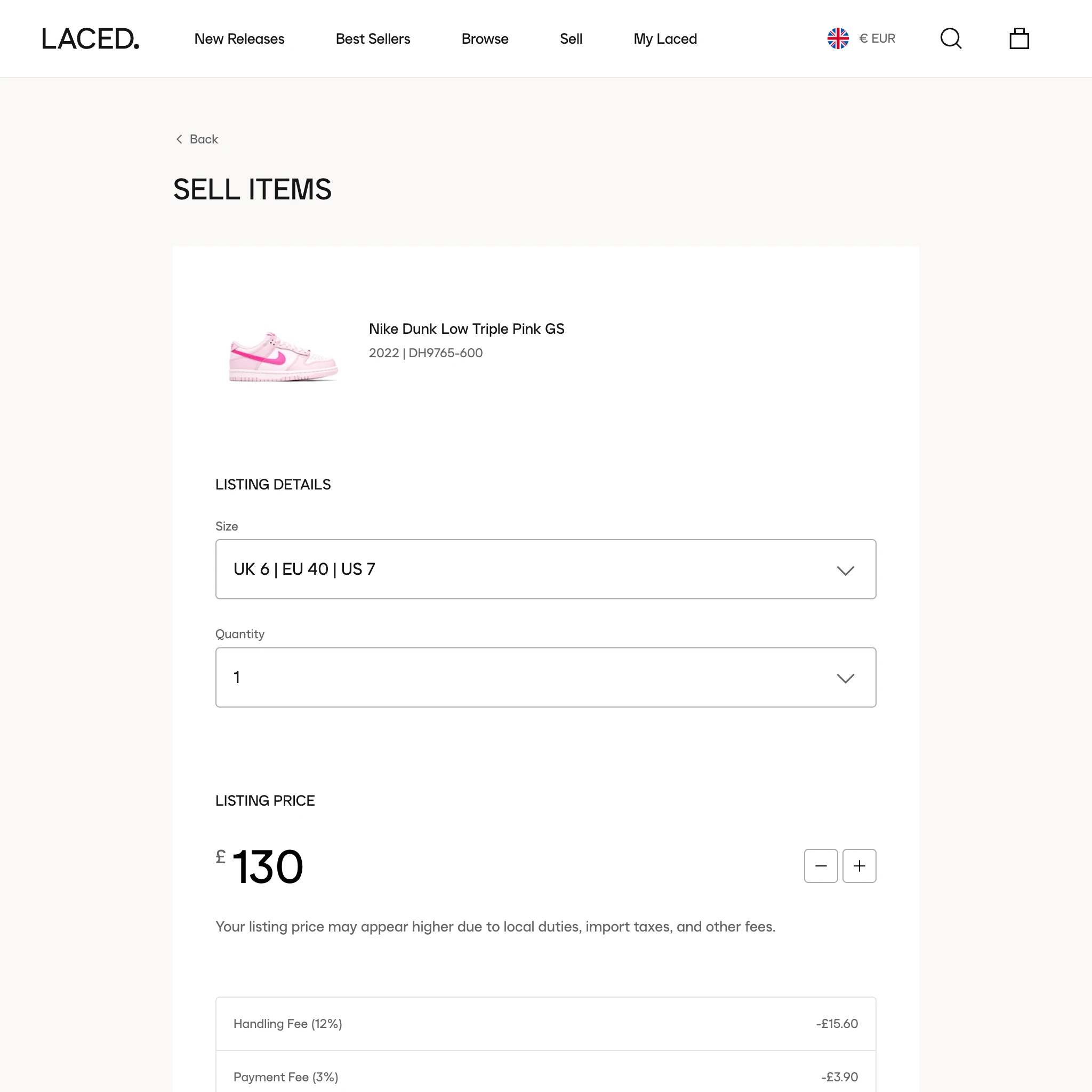 Laced product listing page