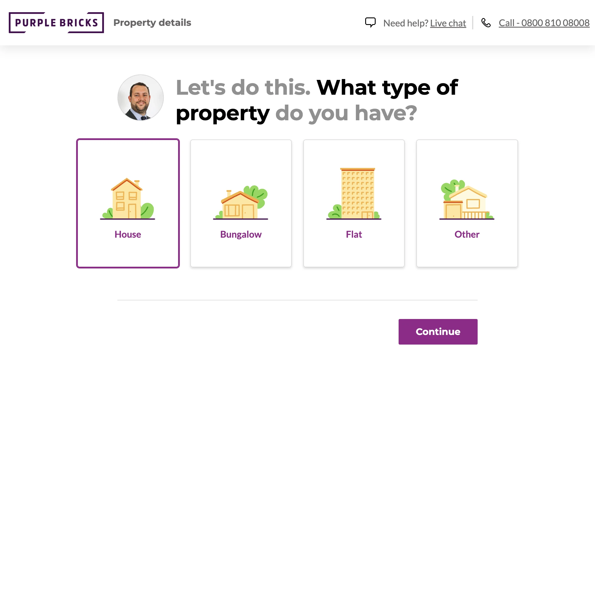 Purplebricks property questionnaire question page